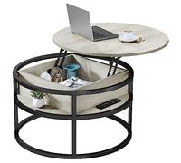 YITAHOME CT41 Table Basse avec Plateau relevable, Métal, Bois, Fer, Chêne Blanc, 80x80x47cm