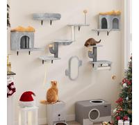 YITAHOME Ensemble de 7 Murs d'escalade pour Chats, Cadre d'escalade en Peluche Robuste, Tours de Jeu pour Chats avec Maison, Hamac pour Chat et Boule Suspendue, Gris Clair et Jaune