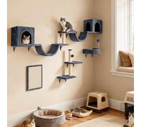 YITAHOME Ensemble de 8 Meubles à Chat en Peluche Durable avec griffoir, Pont pour Chat, échelle et Balle Suspendue Gris foncé