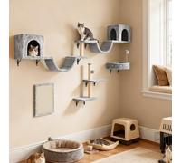 YITAHOME Ensemble de 8 pièces en Peluche Robuste avec griffoir, Pont pour Chat, échelle et Balle Suspendue Gris Clair