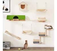 YITAHOME Ensemble Mural d'escalade pour Chat, Meubles en Bois Robuste, 7 étagères avec Maison, Pont Suspendu, escaliers, hamac et griffoir pour Dormir, Jouer et se Reposer