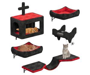 YITAHOME Ensemble Mural Gothique d'escalade pour Chat en Flanelle, 5 pièces Meubles Robustes pour Chat avec Maison, lit, hamac et Colonne en sisal avec araignée pour Dormir et Jouer à se détendre