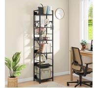 YITAHOME Étagère à 6 Niveaux avec 4 Crochets, Étagères en Bois et en Cadre Métallique, Noir 30 x 40 x 185cm