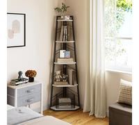 YITAHOME Étagère d'angle à 5 Niveaux, étagère d'angle Industrielle, étagère au Sol, bibliothèque Ouverte en Bois pour Salon, Couloir, Chambre à Coucher, Bureau à Domicile, étagères Blanches