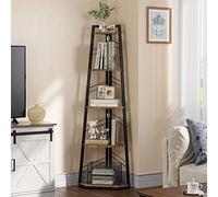 YITAHOME Étagère d'angle Ouverte à 5 Niveaux, Style Industriel et Moderne, autoportante en Bois - pour Salon, Couloir, Bureau à Domicile - Marron Rustique