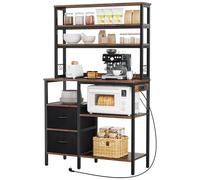 YITAHOME Étagère de Cuisine avec Prises, 2 Prises et 2 Ports USB, étagère à café, étagère à Boulangerie avec 2 tiroirs et 4 Crochets, étagère pour Micro-Ondes, pour Four, 100 x 40 x 168 cm, Marron