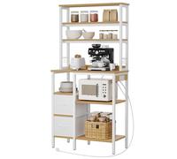 YITAHOME Étagère de Rangement de Cuisine avec Prise de Courant, 2 Prises CA, 2 Ports USB, Bar à café, étagère de Boulangerie avec 2 tiroirs et 4 Crochets, étagère à Micro-Ondes, pour Four, 80 x 40 x