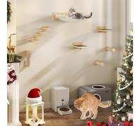 YITAHOME Étagères Murales pour Chat,7 pièces Arbre a Chat Mural Ensemble de Meubles avec Griffoir Pont Lit et Perchoir pour Grands et D'intérieur Jusqu'à 13 kg
