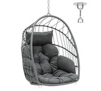 YITAHOME Fauteuil Oeuf Suspendu Charge Max. 150 kg Oeuf Suspendu Exterieur Jardin avec 2 Coussins, Cadre Robuste en Rotin, 105x74x72 cm Fauteuil Suspendu avec Une Chaîne pour Intérieur, Gris
