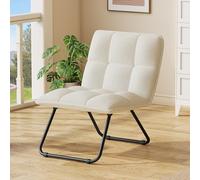 YITAHOME Fauteuil Salon Pliable, Chaise Coiffeuse, Chaise Salon Siège Rembourré avec Cadre Métallique, Fauteuil Relax Pouf de Salon Léger et Portable pour Salon, Chambre, Bureau, Blanc