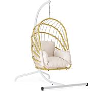 YITAHOME Fauteuil Suspendu avec Support, Panier en rotin, avec Rembourrage Durable, capacité de Charge de 160 kg, Pliable, pour terrasse, Jardin, Chambre à Coucher, Balcon, Beige Clair