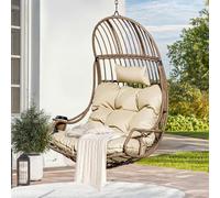 YITAHOME Fauteuil Suspendu Rotin 150kg, avec Coussin, Porte-Gobelet, Beige