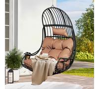 YITAHOME Fauteuil Suspendu Rotin 150kg, avec Coussin, Porte-Gobelet, Marron