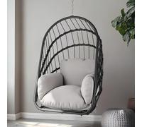 YITAHOME Fauteuil suspendu, sans cadre, en rotin, avec coussin lavable, capacité de charge de 160 kg, pliable, pour terrasse, jardin, chambre et balcon, gris