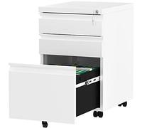 YITAHOME Fully Assembled 3-Drawers Lockable File Cabinet for Letter/Legal/A4 Size, Home Office Mobile Filing Cabinet with Wheel, Anti-Tipping Under Desk File Storage Cabinets, White, 46 x 39 x 62cm