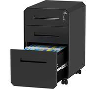 YITAHOME Mobile Caisson de Bureau, 3 Tiroirs Métal Caisson de Rangement avec Roulettes, Meuble de Bureau Caisson Tiroir Bureau Domicile avec Serrure pour Dossiers Suspendus, Noir, 51 x 40 x 64cm