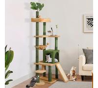 YITAHOME Grand Arbre à Chat avec Feuilles pour Chats d'intérieur, Tour à Chat avec Brosse d'Auto-Toilettage, Condo pour Chat, Perchoir Supérieur, Panier, Poteaux à Gratter et Planche en Sisal, Balles