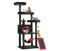 YITAHOME Grand Arbre à Chat Gothique XL, 160 cm de Haut, Stable avec 4 colonnes en sisal, 1 griffoir, 1 hamac, 2 Boules suspendues, lit de Cercueil, Plateformes, Grotte, Halloween, Noir