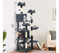 YITAHOME Grand Arbre à Chat, Grande Tour à Chat à Plusieurs Niveaux de 190 cm avec Griffoirs et Rampe en Sisal, Perchoirs en Peluche, Hamac, Condos Spacieux, Centre d'Activités pour Chaton, Gris Foncé