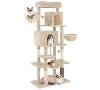 YITAHOME Grand Arbre à Chat, Hauteur 176 cm, Taille XL, Arbre à Chat à Plusieurs étages, avec 2 niches, 2 paniers, hamac, balles en Peluche, brosses à Chat, Beige