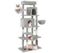 YITAHOME Grand Arbre à Chat - Hauteur : 176 cm - XL - Arbre à Chat Multi-Niveaux avec 2 grottes, 2 paniers, hamac, balles en Peluche, brosses pour Chat - Gris Clair