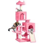 YITAHOME Grand Arbre à Chat, Taille XL, 137 cm de Haut, avec 2 poteaux en sisal, 1 Plateformes, 2 niches, hamac, balles en Peluche, griffoir pour Chat, Arbre d'escalade pour Chat, Rose