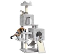 YITAHOME Grand Arbre à Chat, Taille XL, 137 cm de Haut, avec 2 poteaux en sisal, 1 Plateformes, 2 niches, hamac, balles en Peluche, griffoir pour Chat, Arbre d'escalade pour Chats, Gris Clair