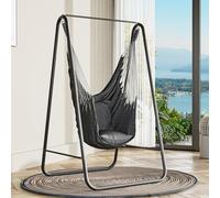 YITAHOME Hamac avec Support 92x39x11 cm, Cadre Robuste, Support de Hamac avec Balançoire Suspendue, Charge Maximale 150 kg, Chaise Suspendue avec 2 Crochets et 2 Coussins de Dossier pour Jardin, Noir