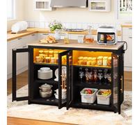 YITAHOME îlot de cuisine avec prise de courant et lumières LED, table de bar pour petit déjeuner avec espace assise, armoires doubles avec portes en acrylique, armoire réglable à trois couches, 130 x