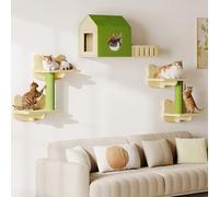 YITAHOME Kit mural d'escalade pour chat - En bois solide - 5 pièces - Avec maison pour chat - Escalier pour chat - Plateforme pour chat pour dormir, jouer et se reposer