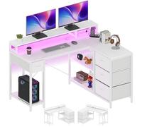 YITAHOME L Form Bureau avec Prise USB 4 Tiroirs Réversible 140x100cm Blanc