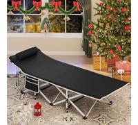YITAHOME Lit de Camping Pliant pour Adultes, Lit de Camp Portable Extra Large et Robuste de 71 cm, Lits de Couchage Confortables pour Voyage/Bureau/Extérieur, Noir