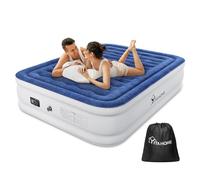 YITAHOME Lit Gonflable 2 Personnes avec Pompe Intégrée, Matelas Gonflable, Auto-Gonflage/Dégonflage Rapide pour Invités, Camping, 203 x 152 x 46 cm, Bleu & Blanc