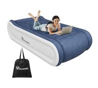 YITAHOME Lit Gonflable de Luxe 1 Personne avec Oreiller Intégré et Pompe Électrique Intégrée, Matelas Gonflable, Gonflage/Dégonflage Rapide pour Invités, Camping, 203 x 99 x 43 cm, Bleu & Blanc