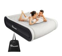 YITAHOME Lit Gonflable de Luxe 2 Personnes avec Oreiller Intégré et Pompe Intégrée, Matelas Gonflable, Gonflage/Dégonflage Rapide pour Invités, Camping, 203 x 152 x 43 cm, Gris & Noir