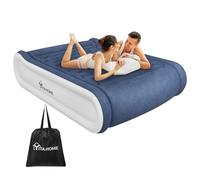 YITAHOME Lit Gonflable de Luxe 2 Personnes avec Oreiller Intégré et Pompe Intégrée, Matelas Gonflable, Gonflage/Dégonflage Rapide pour Invités, Camping, 203 x 152 x 43 cm, Bleu & Blanc