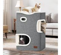 YITAHOME Lit pour Chat d'intérieur - Niche Multifonction avec Griffoir et Balle - Tour pour Chat - Gris