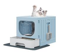 YITAHOME Litière pour Chat avec Couvercle, Grande litière fermée, Anti-éclaboussures, inodore, avec bac à déchets à tiroir, Pelle à litière, Pliable avec Couvercle (Bleu)