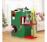 YITAHOME Lits et Meubles Couverts pour Chat avec Grotte d'autoroute, Maison de Noël à 2 étages pour Chat d'intérieur, griffoir et démangeaisons, Meuble Moderne de Noël pour Chat, 68 x 35 x 64 cm