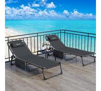 YITAHOME Lot de 2 Bains de Soleil 190x60x31cm Chaise Longue Réglable en 4 Positions, Transat Jardin Exterieur avec Appui-tête et Latérale Capacité de Charge 300lbs pour Jardin, Piscine, Camping, Noir