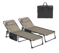 YITAHOME Lot de 2 Bains de Soleil 190x60x31cm Chaise Longue Réglable en 4 Positions, Transat Jardin Exterieur avec Appui-tête et Latérale Capacité de Charge 300lbs pour Jardin, Piscine, Camping, Kaki
