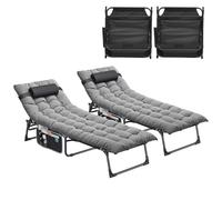 YITAHOME Lot de 2 Bains de Soleil avec Coussin 190x68x31cm Chaise Longue Réglable en 4 Positions, Transat Jardin Exterieur avec Appui-tête Capacité de Charge 200KG pour Jardin, Piscine, Gris