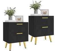YITAHOME Lot de 2 petites tables de chevet à 2 tiroirs avec rangement pour salon, chambre à coucher, bureau, noir et doré, 40 x 30 x 52 cm, noir et doré