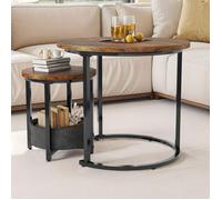 YITAHOME Lot de 2 Tables Basses Rondes, Tables Basses Gigognes avec Rangement, Cadre en Métal pour Salon, Marron