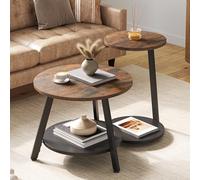 YITAHOME Lot de 2 Tables Basses Rondes, Tables Basses Gigognes avec Table d'appoint en Forme de C, Table de Canapé avec Espace de Stockage, Poste de Travail Salon, Chambre à Coucher, Brun Rustique