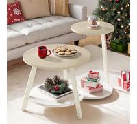 YITAHOME Lot de 2 Tables Basses Rondes, Tables Basses Gigognes avec Table d'appoint en Forme de C, Table de Canapé avec Espace de Stockage, Poste de Travail Salon, Chambre à Coucher, Beige