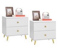 YITAHOME Lot de 2 tables de chevet - Table d'appoint - Table de chevet avec 2 tiroirs - Table de chevet en bois avec pieds en métal doré - Table de chevet pour chambre à coucher - 59 x 43 x 59 cm -