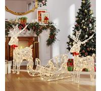 YITAHOME Lot de 3 Rennes LED - Décoration de Noël Lumineuse avec 2 Cerfs et traîneau - 150 LED RVB et télécommande Radio - Cerf de Noël avec Bois et Manche Amovibles