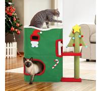 YITAHOME Maison de Noël à 2 étages pour Chat d'intérieur, Lits et Meubles Couverts pour Chat avec Grotte routière, griffoir et démangeaisons, Meuble de Noël Moderne pour Chat, 68 x 35 x 64 cm (Vert)