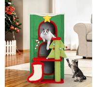 YITAHOME Maison de Noël à 3 étages pour Chat d'intérieur, Lits et Meubles Couverts pour Chat avec Grotte routière, griffoir et démangeaisons, Meuble de Noël Moderne pour Chat, 52 x 45 x 85 cm (Vert)